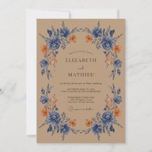Dusty Blue Floral Whimsical Wedding Invitation