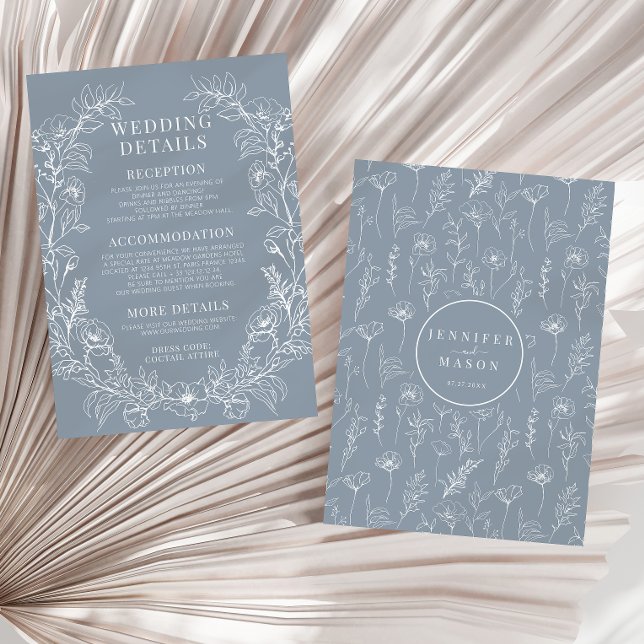 Dusty blue floral whreath wedding details Card (Creator Uploaded)