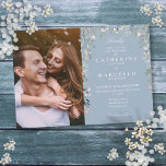 Dusty Blue Floral Wildflowers Photo Wedding Invitation<br><div class="desc">Featuring your special photo,  beautiful floral greenery wildflowers frame your special wedding celebration details set in chic typography on a dusty blue background. Designed by Thisisnotme©</div>