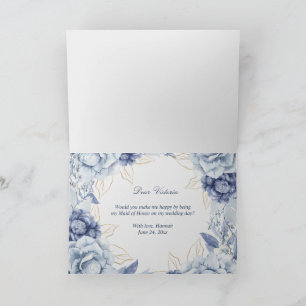 Dusty Blue Floral will you be MAID OF HONOR?  Thank You Card