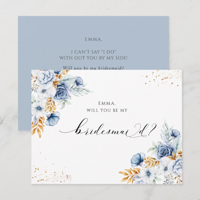 Dusty Blue Floral  Will You Be My Bridesmaid Postcard (Front/Back)
