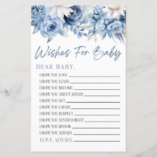 Dusty Blue Floral Wishes For Baby Shower Game