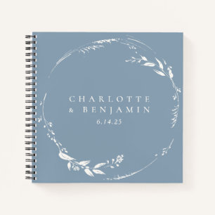 Dusty Blue Floral Wreath Monogram Custom   Notebook
