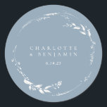 Dusty Blue Floral Wreath Monogram Personalized Classic Round Sticker<br><div class="desc">Dusty Blue Floral Wreath Monogram Personalized Classic Round Sticker</div>