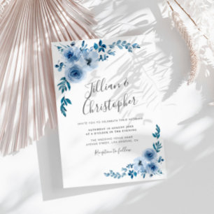 dusty blue floral wreath wedding invitation