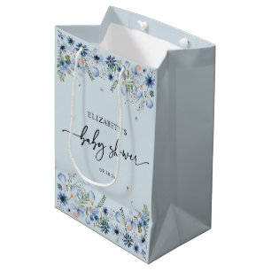 Dusty Blue Florals Baby Shower Medium Gift Bag