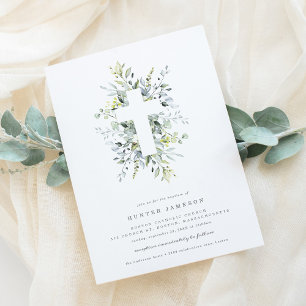 Dusty Blue Florals Baptism Invitation