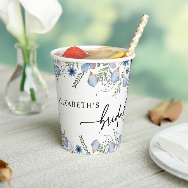 Dusty Blue Florals Bridal Shower Paper Cups (Insitu)