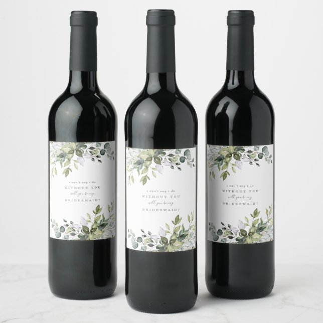 Dusty Blue Florals Bridesmaid Proposal Wine Label (Bottles)