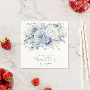 Dusty Blue Florals Congrats Mrs Mrs Gay Wedding  Napkin