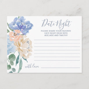 Dusty Blue Florals Date Night Idea Cards