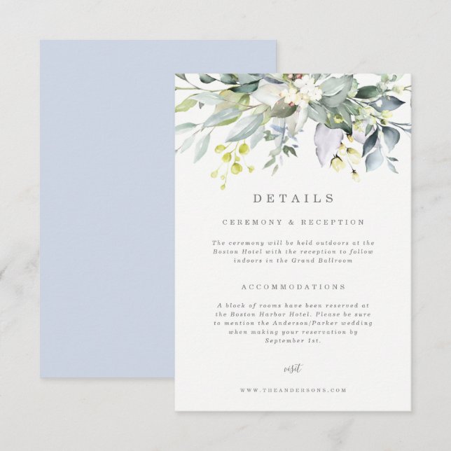 Dusty Blue Florals Details Card (Front/Back)