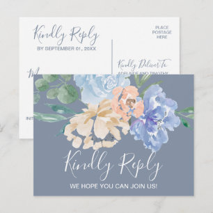 Dusty Blue Florals Menu Choice RSVP Postcard