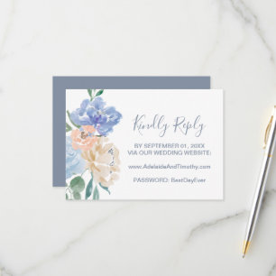 Dusty Blue Florals Site Mariage Carte RSVP