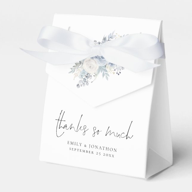 Dusty Blue Florals Thank You Wedding Favor Box (Front Side)
