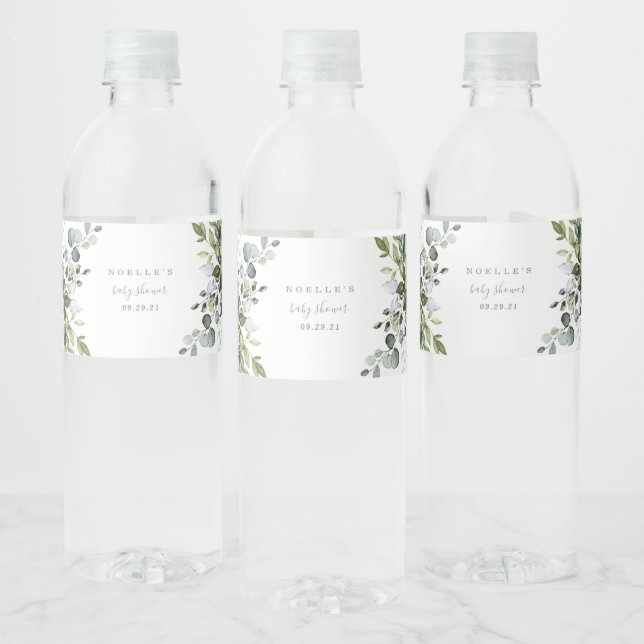 Dusty Blue Florals Water Bottle Labels (Bottles)