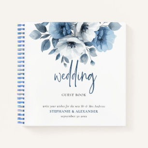 Dusty Blue Florals Wedding Guest Book
