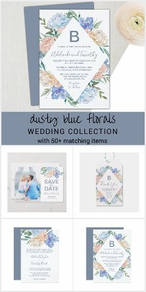 Dusty Blue Florals Wedding Invitation Collection