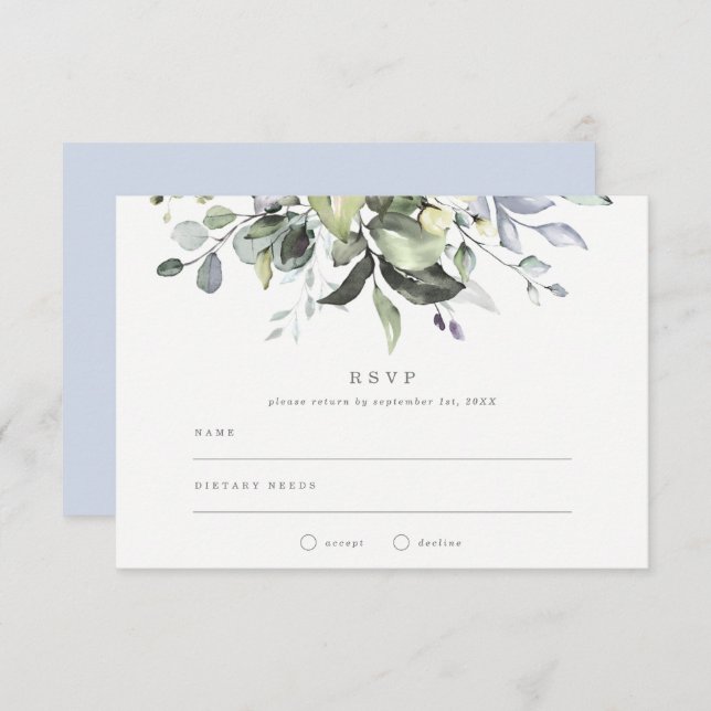 Dusty Blue Florals Wedding RSVP Invitation (Front/Back)