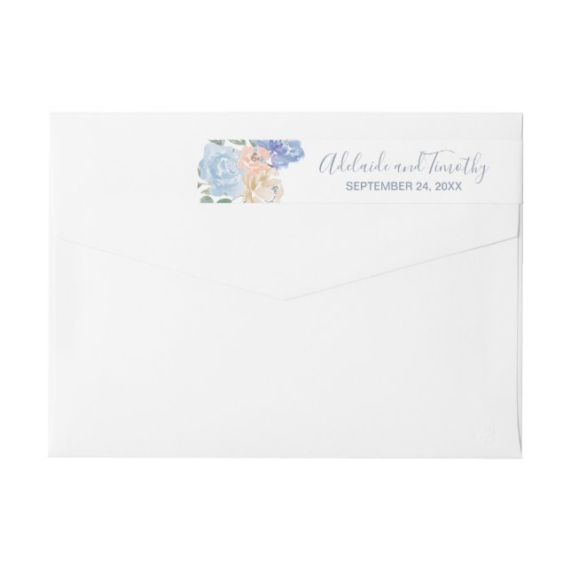 Dusty Blue Florals Wedding Wrap Around Label (Back)