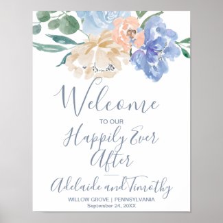 Dusty Blue Florals Welcome Wedding Poster