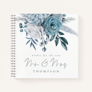 Dusty Blue Florals Wishes New Mr Mrs Guest Book