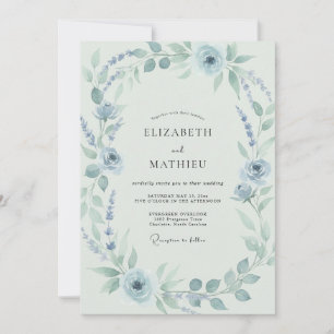 Dusty Blue Flourishing Spring Wedding Invitation