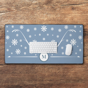 Dusty Blue Flower Power Monogram Desk Mat