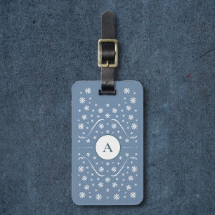 Dusty Blue Flower Power Monogram Luggage Tag