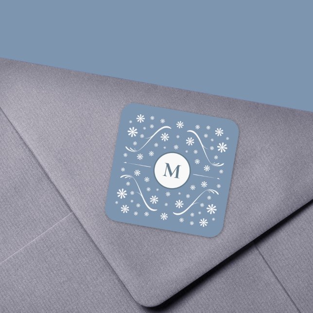 Dusty Blue Flower Power Monogram Sticker (Dusty Blue Flower Power Monogram Sticker)