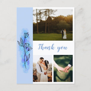 Dusty Blue Flower Thank You Photo Wedding Postcard