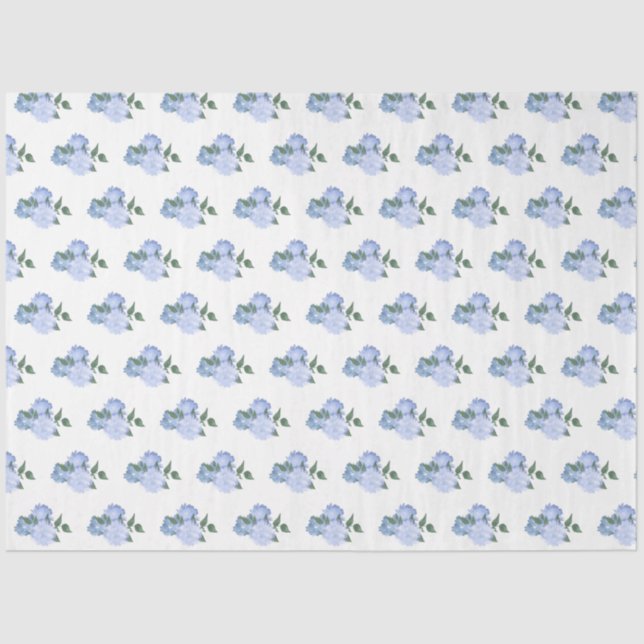 Dusty Blue Flowers and Greenery Pattern Tissue Paper (Front)