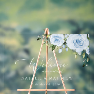 Dusty Blue Flowers, Boho, Wedding Welcome Acrylic Sign
