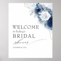 Dusty Blue Flowers Bridal / Baby Shower Welcome Po