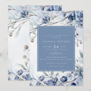 Dusty Blue Flowers   Elegant Garden Bridal Shower Invitation