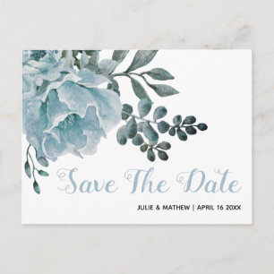 Dusty blue flowers floral wedding Save the Date Announcement Postcard