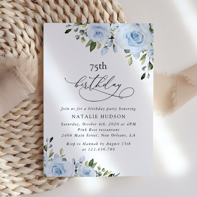 Dusty Blue Flowers, Greenery, Boho, Birthday Invitation (Creator Uploaded)