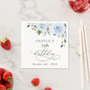 Dusty Blue Flowers, Greenery, Boho, Birthday Napkin
