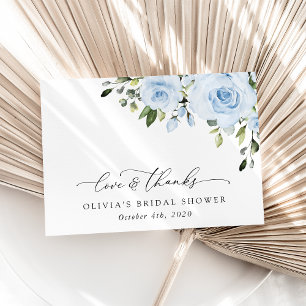 Dusty Blue Flowers, Greenery, Boho, Bridal Shower Thank You Card