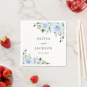 Dusty Blue Flowers, Greenery, Boho, Floral Wedding Napkin