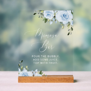 Dusty Blue Flowers, Greenery, Boho, Mimosa Bar Acrylic Sign