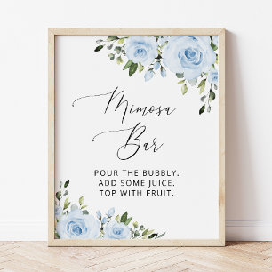 Dusty Blue Flowers, Greenery, Boho, Mimosa Bar  Poster
