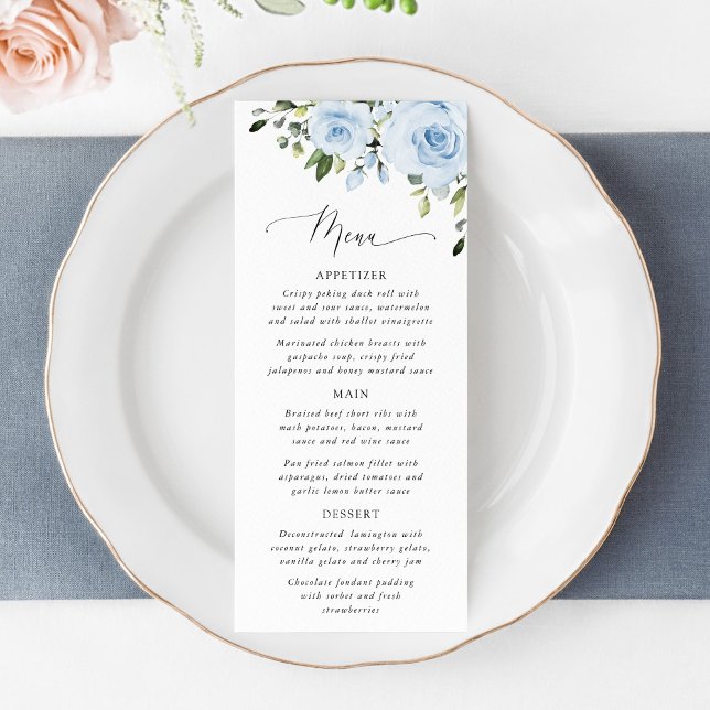 Dusty Blue Flowers, Greenery, Bridal Shower Menu (Créateur téléchargé)