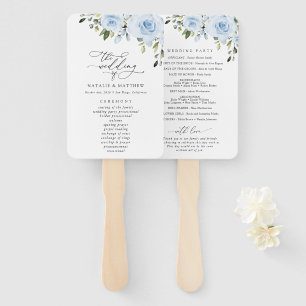Dusty Blue Flowers, Greenery, Wedding Program Hand Fan