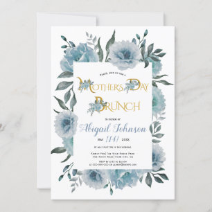 Dusty blue flowers Mothers Day brunch Invitation