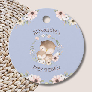 Dusty Blue Flowers Owl Baby Girl Shower Thank You Favour Tags