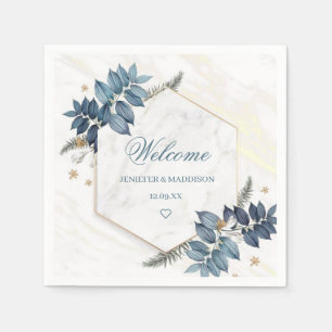 Dusty Blue Flowers Personalized Wedding Welcome  Napkin