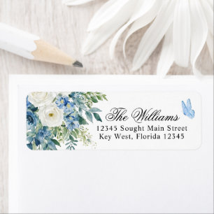 Dusty Blue Flowers Return Address Labels