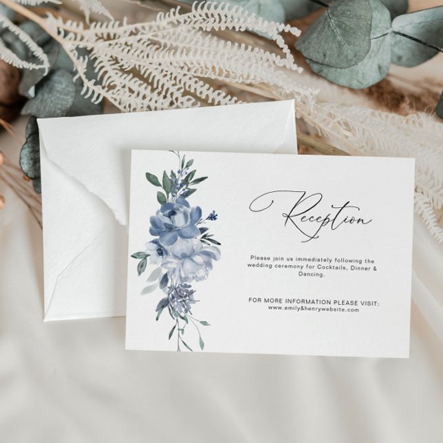 dusty blue flowers wedding reception card (Creator Uploaded)