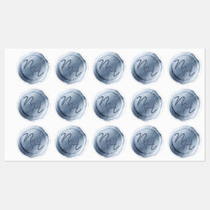 Dusty Blue Foil Wax Seal Initials Wedding Monogram